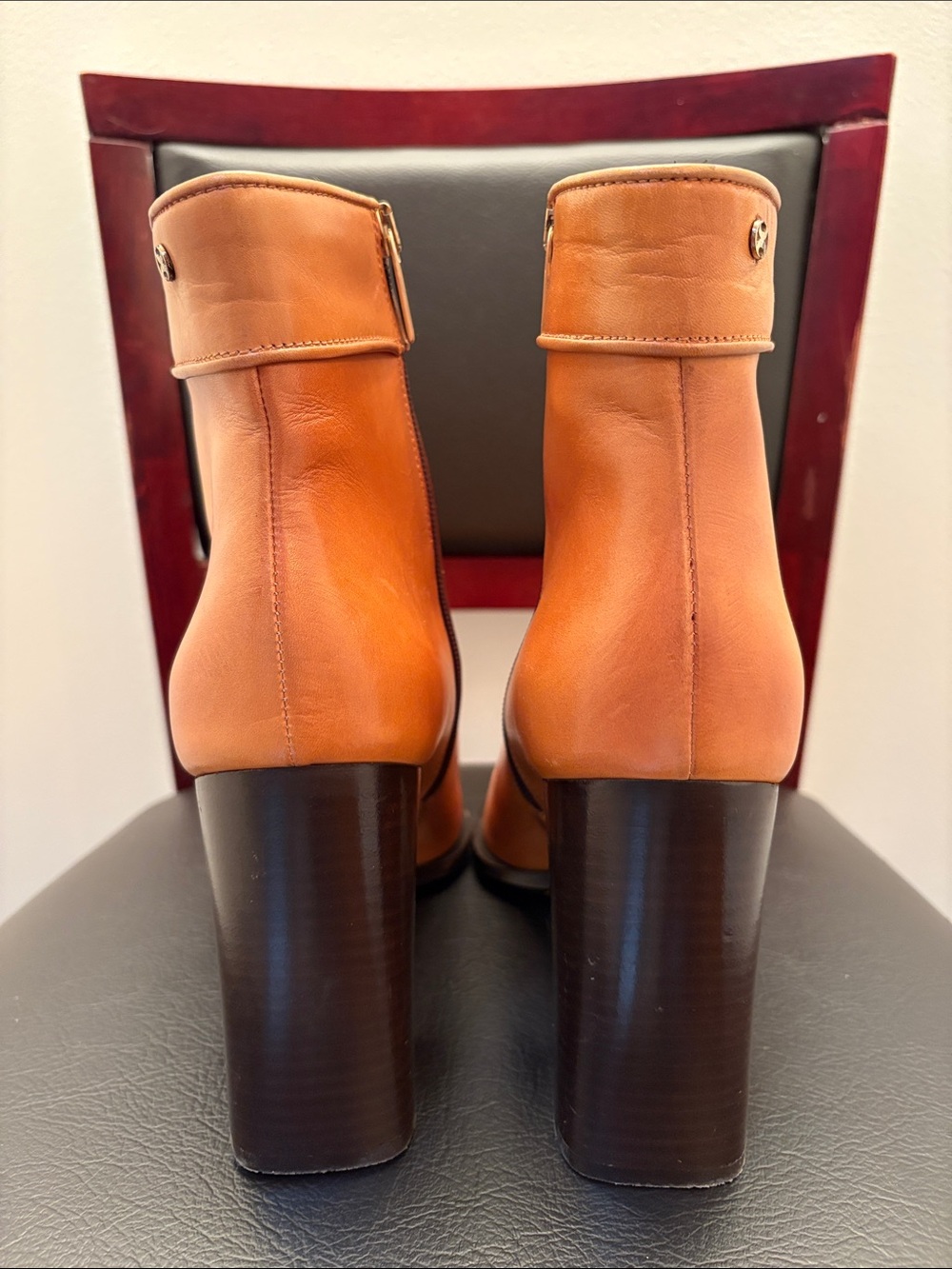 Womens Capezzani Italian Made Women's Tan Leather Ankle Booties with Block Heel - Picture 4 of 5